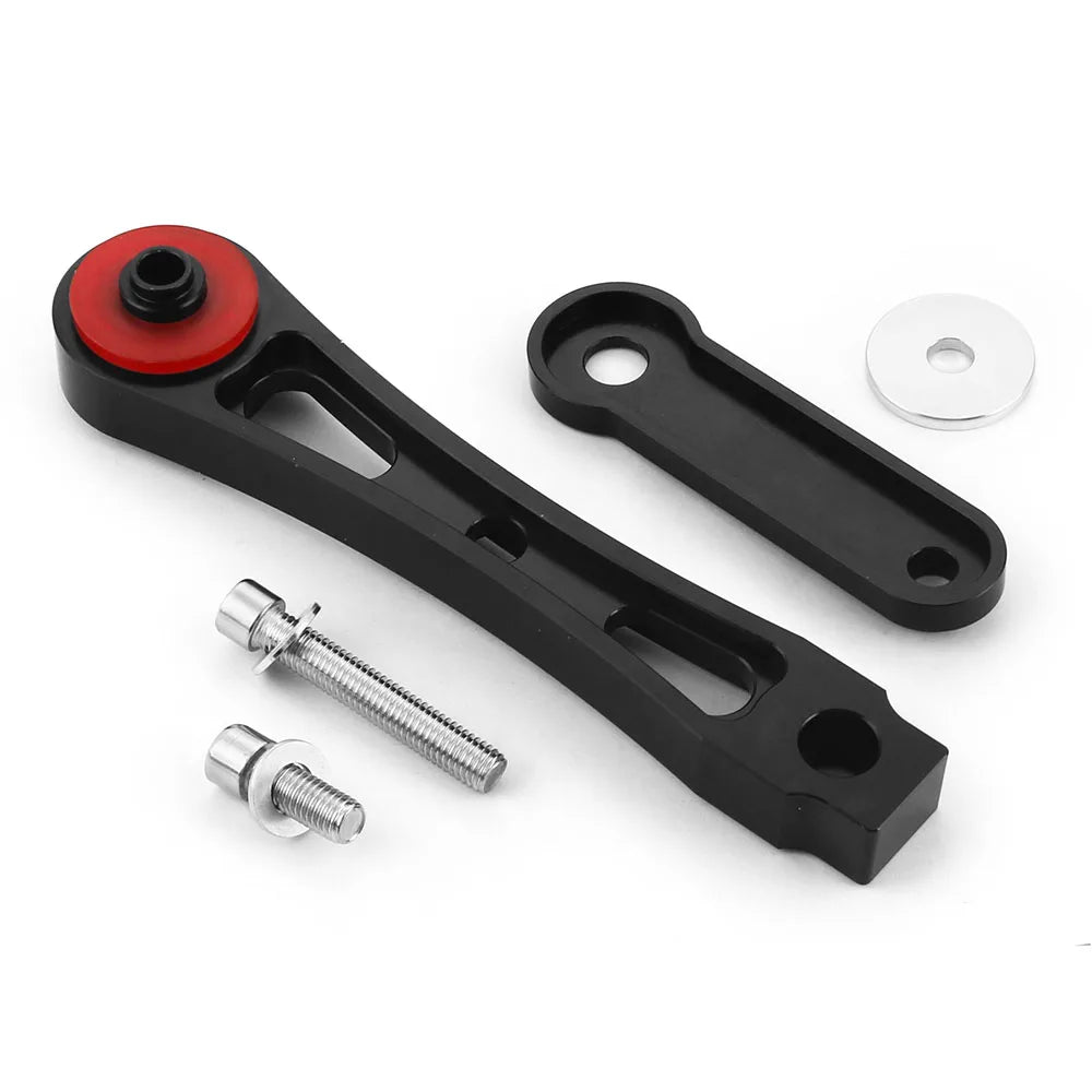 Dogbone engine mount, black arm with red bushing and short link with hardware | Wrench Haus
