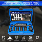 Drive shaft puller extractor set in closed-lid blue case with feature icons on a dark background | Wrench Haus