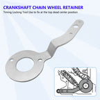 Silver crankshaft chain wheel retainer from the BMW B37/B47 timing kit with installation diagram | Wrench Haus