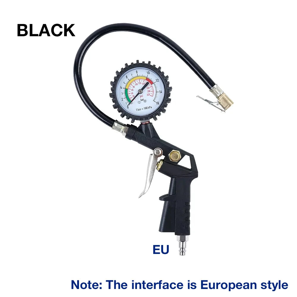 Dual-Scale Tire Pressure Gauge, 0-220 PSI — Inflator & Deflator