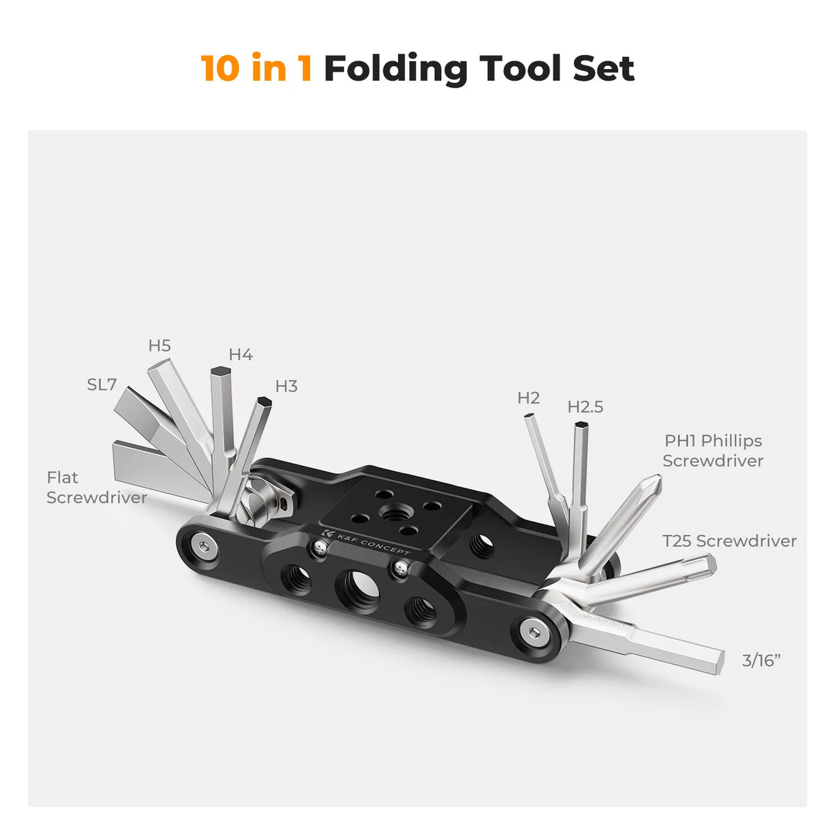 Folding hex key tool opened showing multiple bits