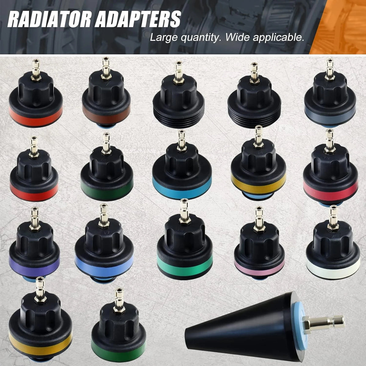 Cooling system leak detector kit pieces