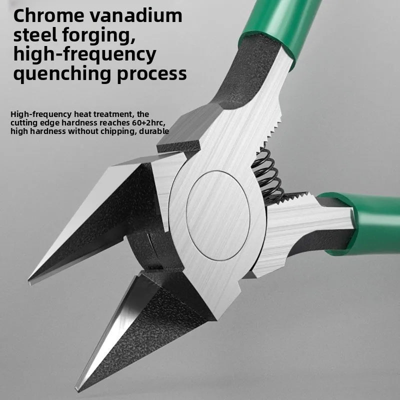 Industrial Sharp Diagonal Cutting Pliers - Chrome vanadium steel forging and high-frequency quenching process material callout | Wrench Haus