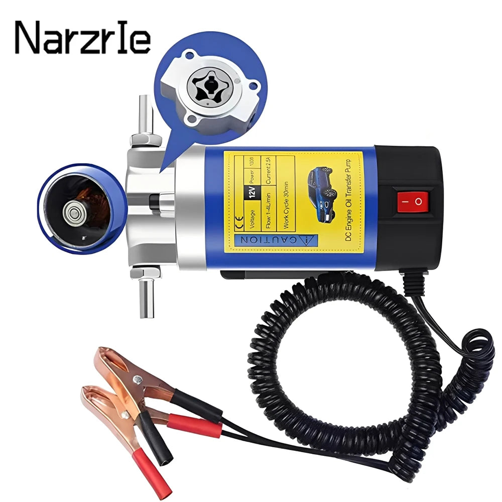 12V electric oil transfer pump with battery clamps | Wrench Haus