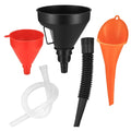 Universal Car Funnel Set with Extension Pipe - Black Red Orange White 4pc Oil Fluid Filling | Wrench Haus