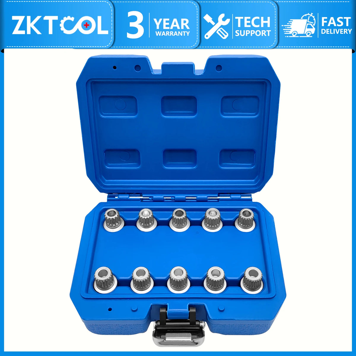 10-piece BMW anti-theft wheel lock key socket set in blue case, two rows of five sockets | Wrench Haus