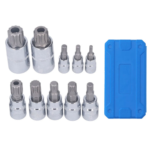 10-Piece XZN Triple Square Spline Bit Socket Set — M4 to M18, 1/4", 3/8" & 1/2" Drive