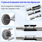 Clutch alignment tool mandrels shown in use on a clutch disc and flywheel, with close-up insets | Wrench Haus