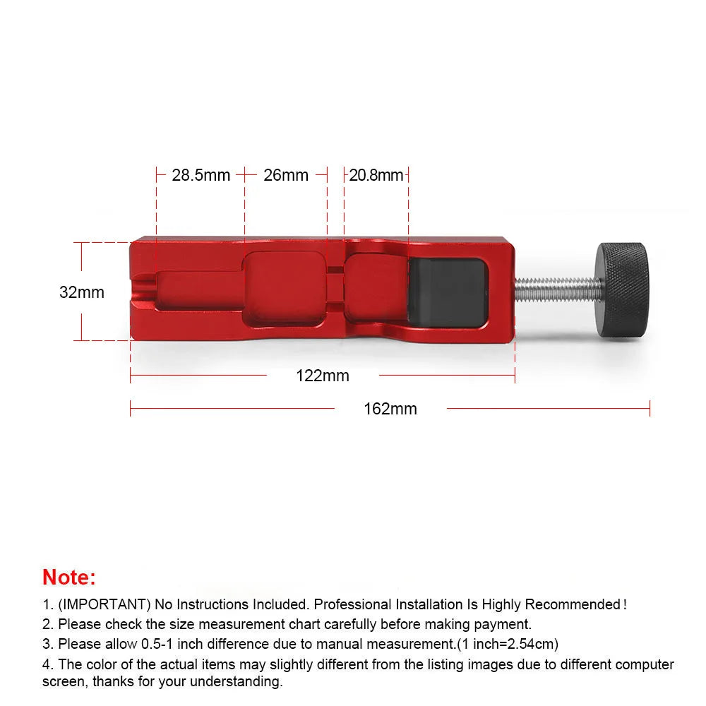 Red spark plug gap tool dimensions: 162mm total length, 122mm body and 32mm height | Wrench Haus