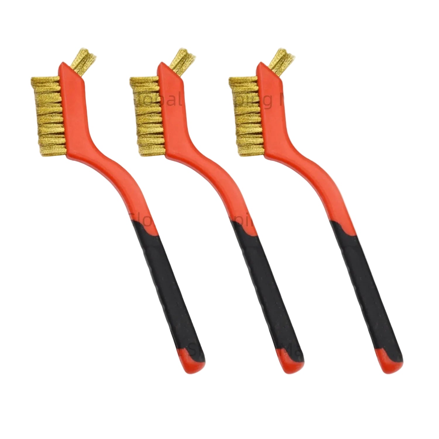Wire Brush Set 3-Piece Mix - Nylon, brass, and stainless steel wire brushes with red handles laid flat | Wrench Haus