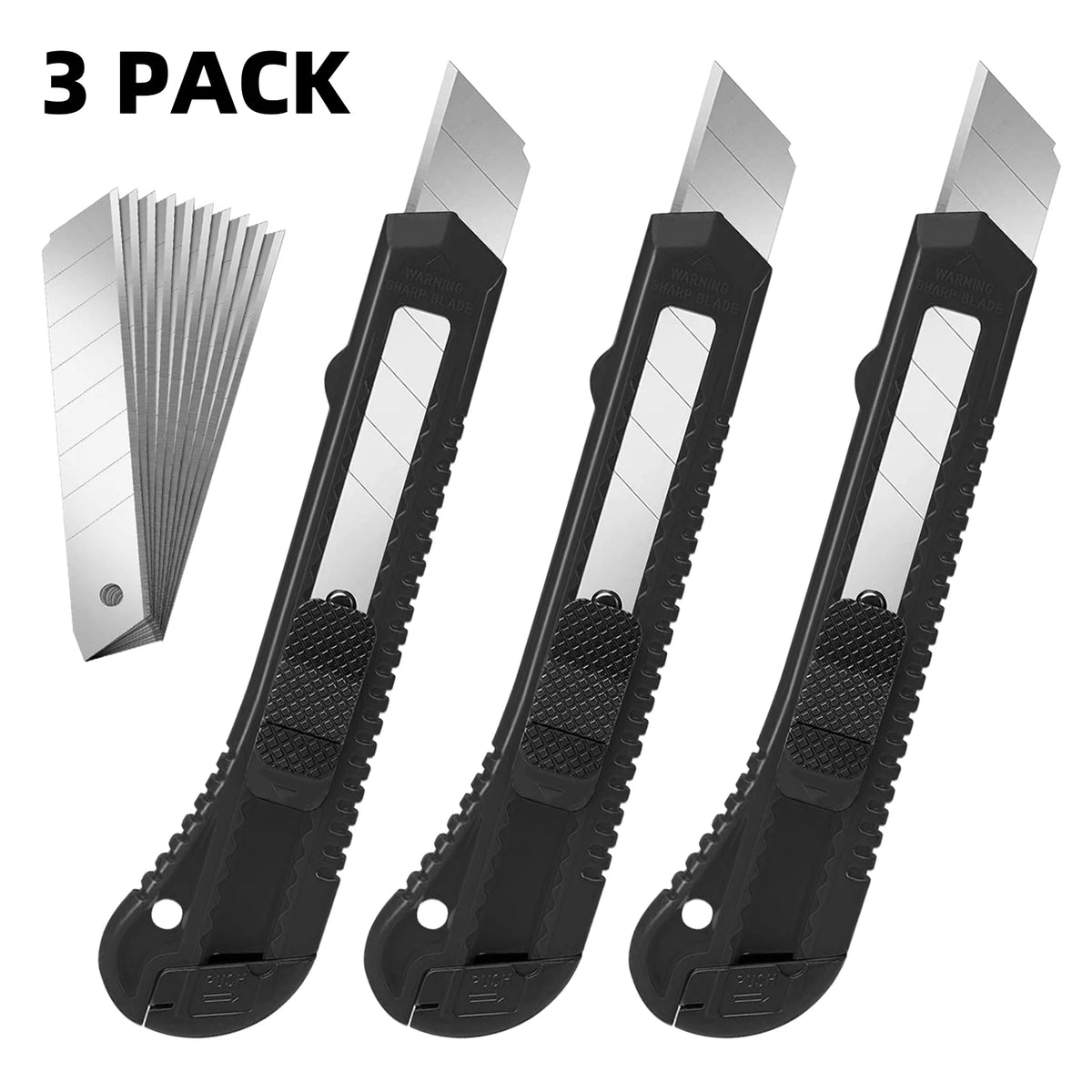3-pack retractable box cutters with spare blades | Wrench Haus