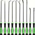 10-Piece Hook & Pick Tool Set - Full set of 10 hook and pick tools standing upright showing green non-slip handles and varied tip profiles | Wrench Haus