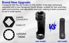 Upgraded strut nut sleeve with hex outer end next to the older round model, 19 mm 12-point diagram | Wrench Haus