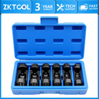 Strut nut sleeve set of six black sockets in blue carry case, front view | Wrench Haus