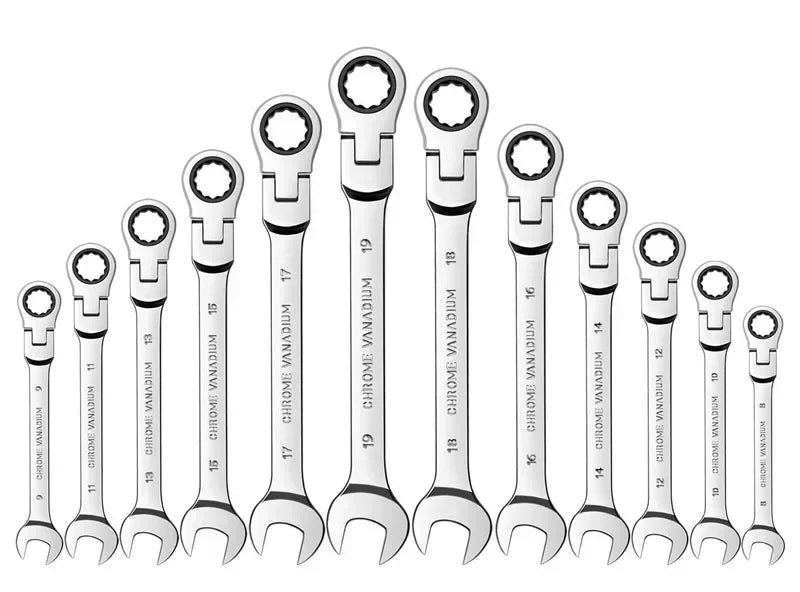 Chrome-vanadium ratcheting wrench set with storage bag for automotive work | Wrench Haus