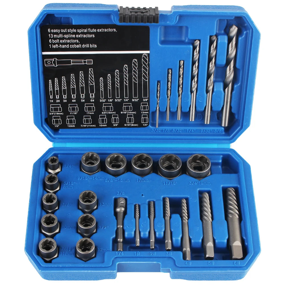 26-Piece Damaged Screw & Bolt Extractor Set — Stripped Nut & Bolt Remover Kit