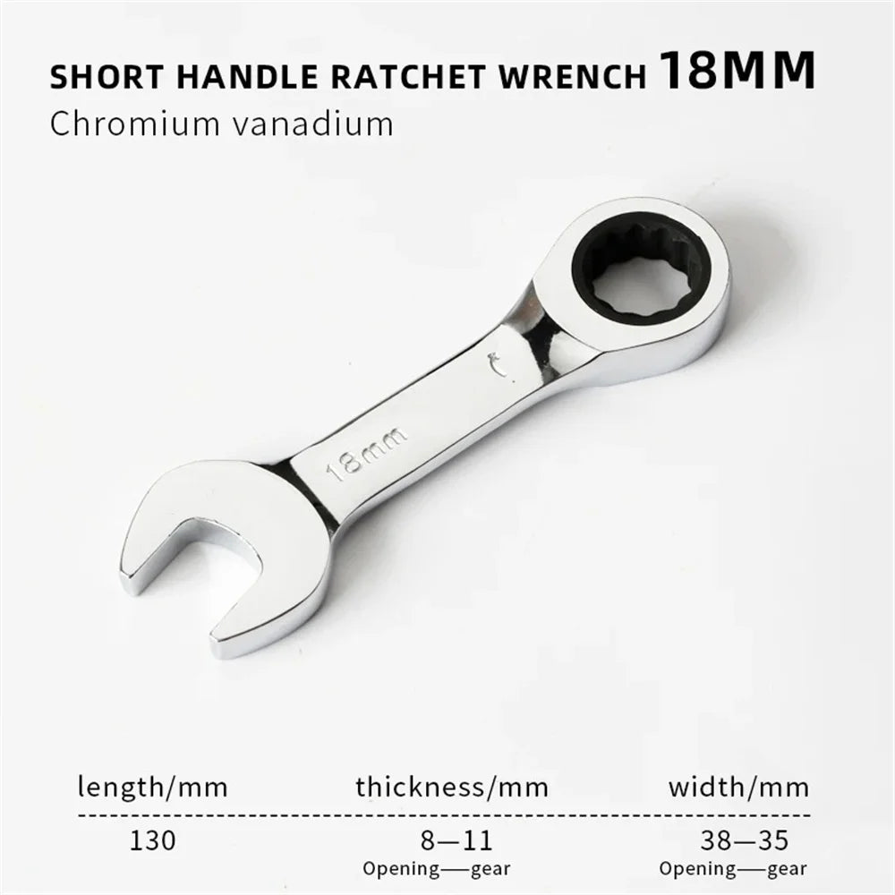 Reversible Stubby Combination Wrench Set 6-19mm - 72-Tooth Ratchet
