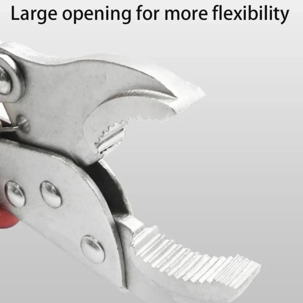 Locking pliers jaw close-up showing vise grip mechanism