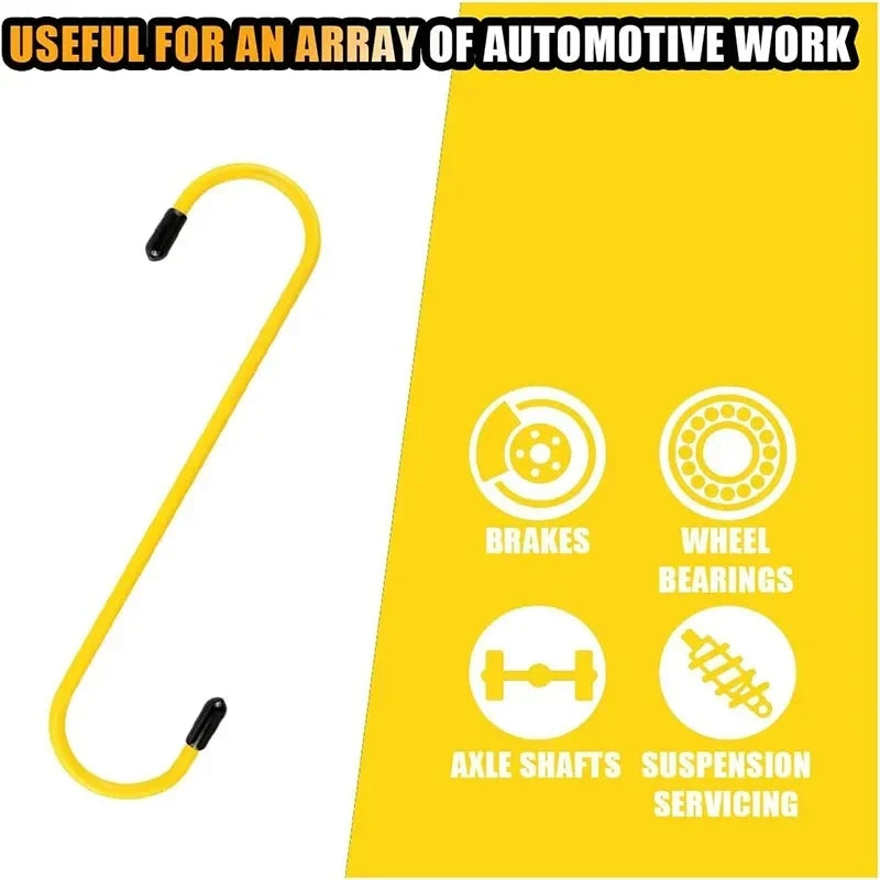 Brake Caliper Hook - Single yellow brake caliper support hook with rubber-tipped ends, full length view | Wrench Haus