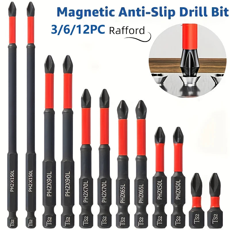 Magnetic impact screwdriver bit set, S2 steel