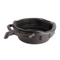 7.5L Oil Drain Pan - Black polypropylene oil drain pan with side handles and pour spout, angled top view | Wrench Haus