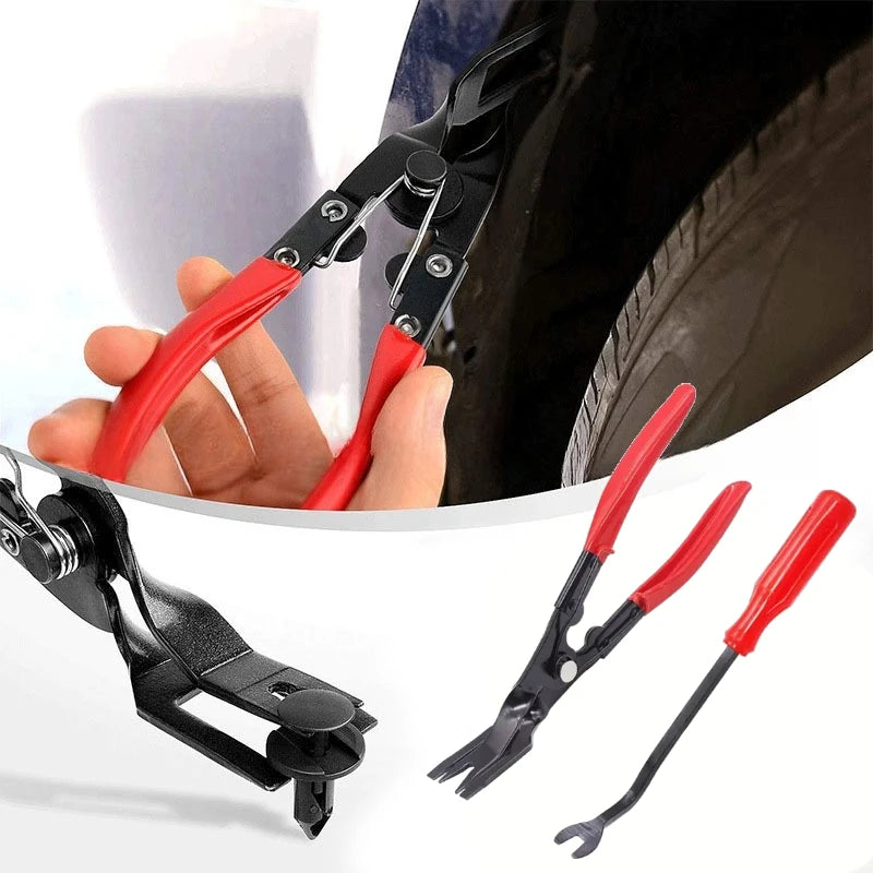Car Clip Removal Pliers In Use - Panel Fastener Remover Red Handle Trim Tool | Wrench Haus