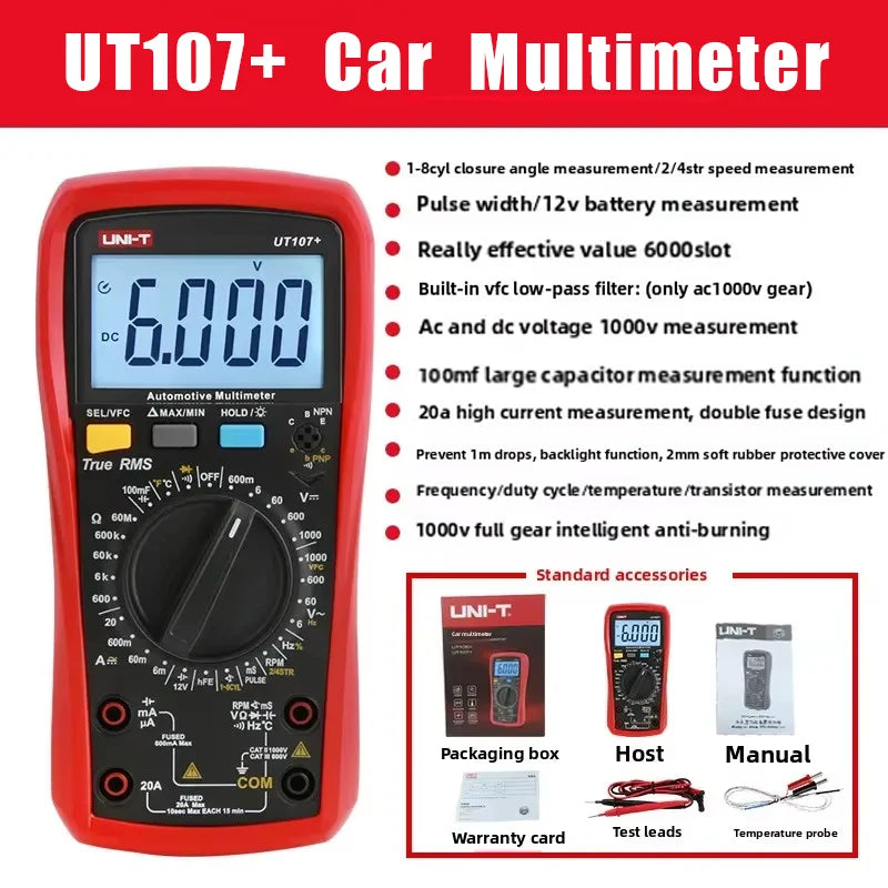 UNI-T UT105+/UT107+ Automotive Multimeter - Tach, RPM & Dwell Testing