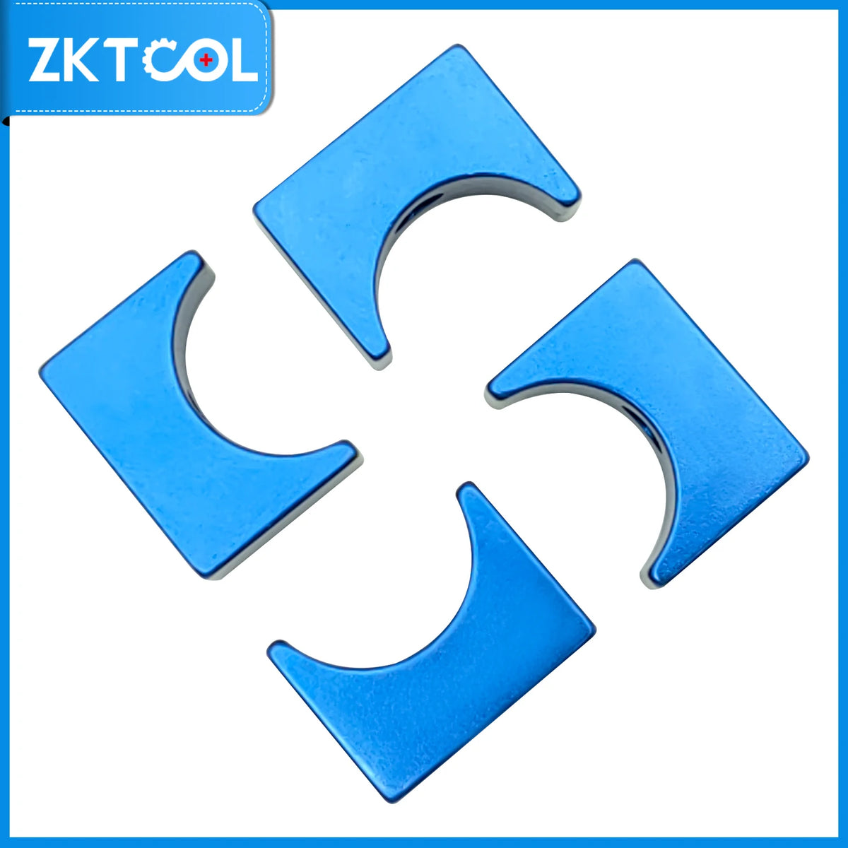 Four blue half-moon camshaft clamp pieces from the Mercedes M133/M270/M274/M264 timing tool set | Wrench Haus