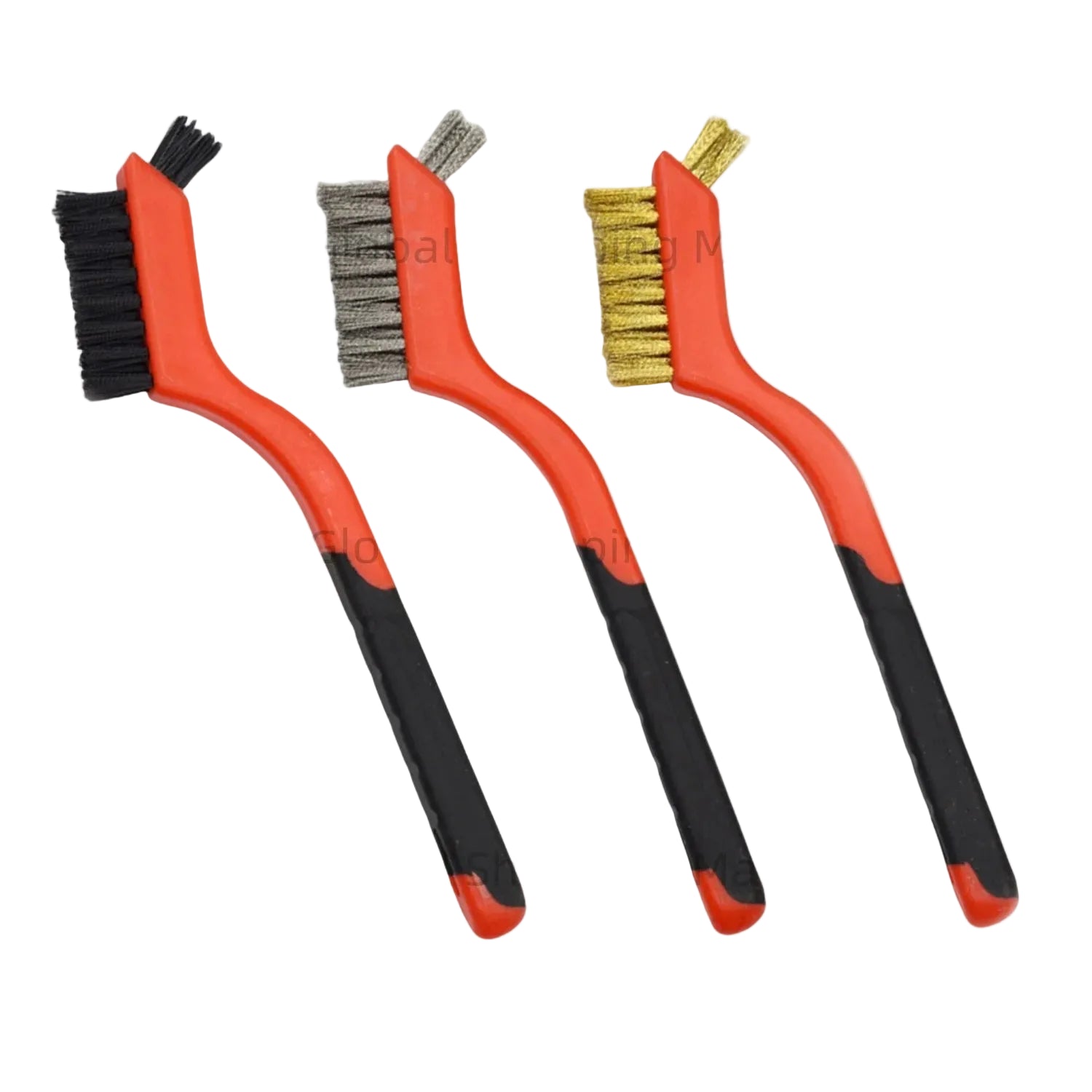 Wire Brush Set - Full set of nylon, brass, and stainless steel wire brushes fanned out on white background | Wrench Haus
