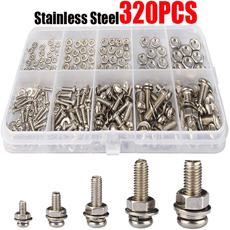 320-piece stainless steel screw and bolt assortment kit
