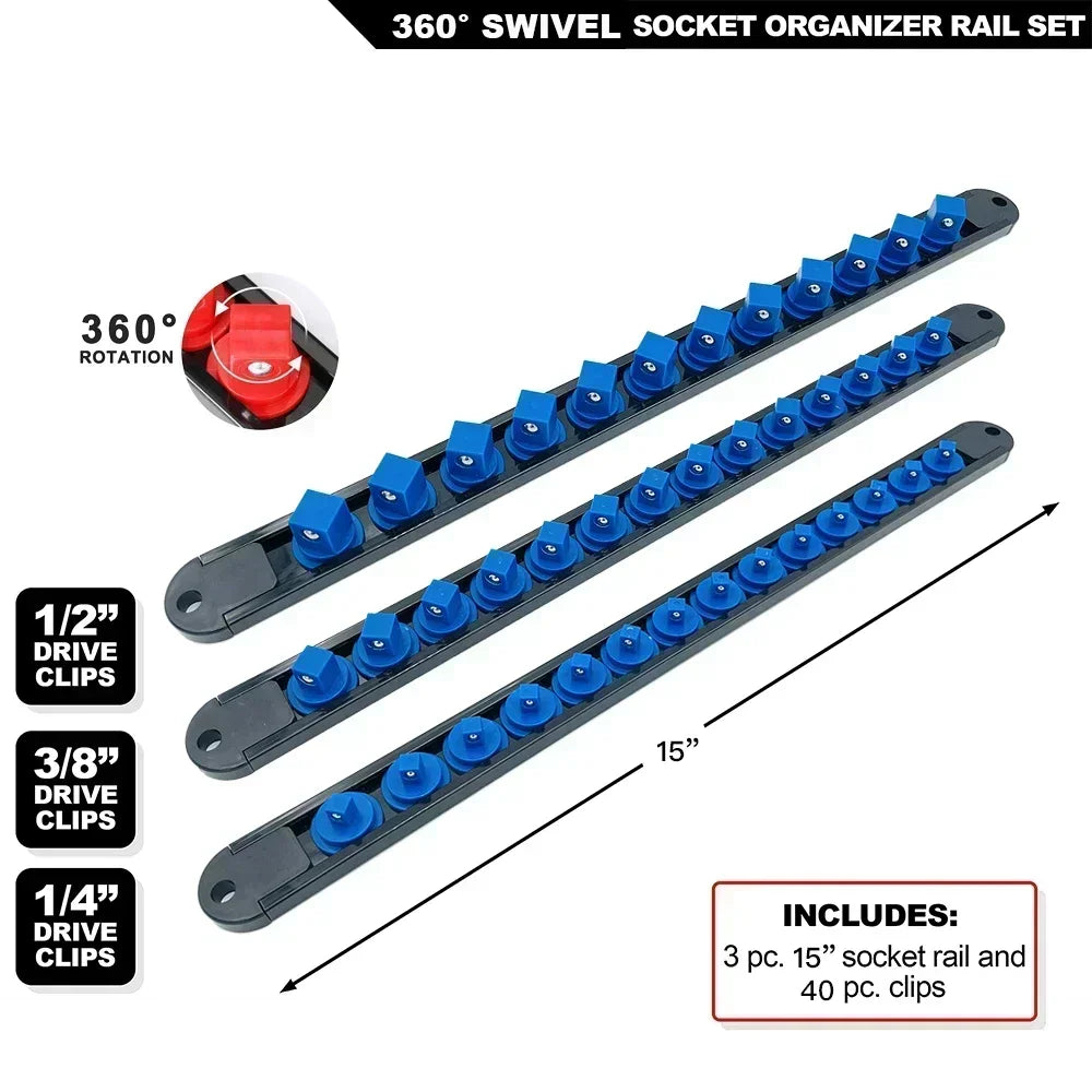Socket Rail - Blue Finish Swivel Organizer Kit | Wrench Haus