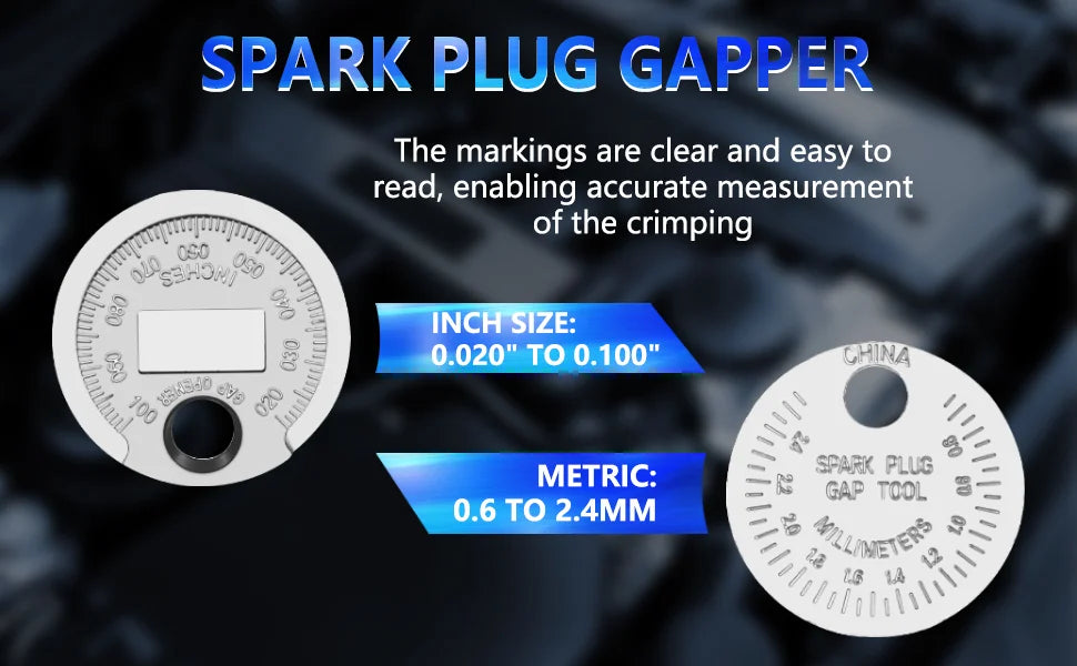 Spark plug gap tool both sides showing inch and metric scale markings | Wrench Haus