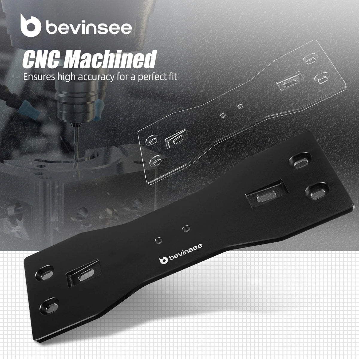 Black billet lower reinforcement brace plate shown flat at an angle, CNC-machined with slotted mounting holes | Wrench Haus