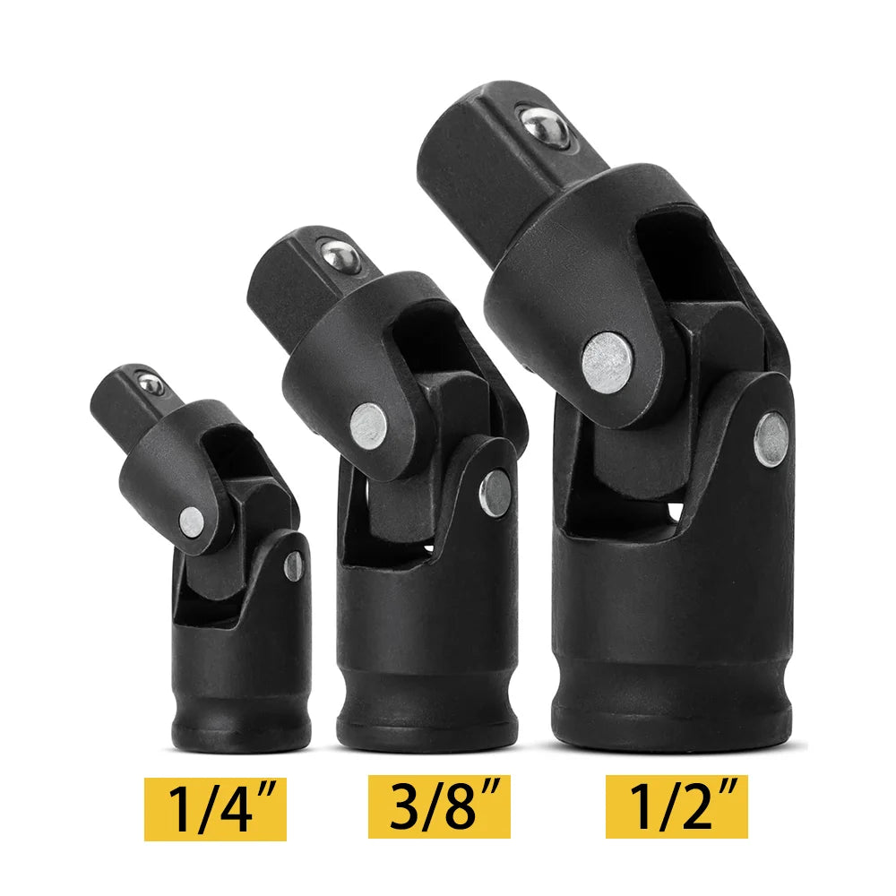Swivel Impact Socket Joint Adapter - 90° Knuckle Joint Set, 1/4" 3/8" 1/2" Drive, 3-Piece | Wrench Haus