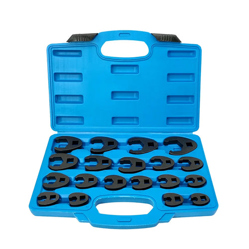 19-piece crowfoot flare nut wrench set, 8-32mm, 3/8 and 1/2 inch drive