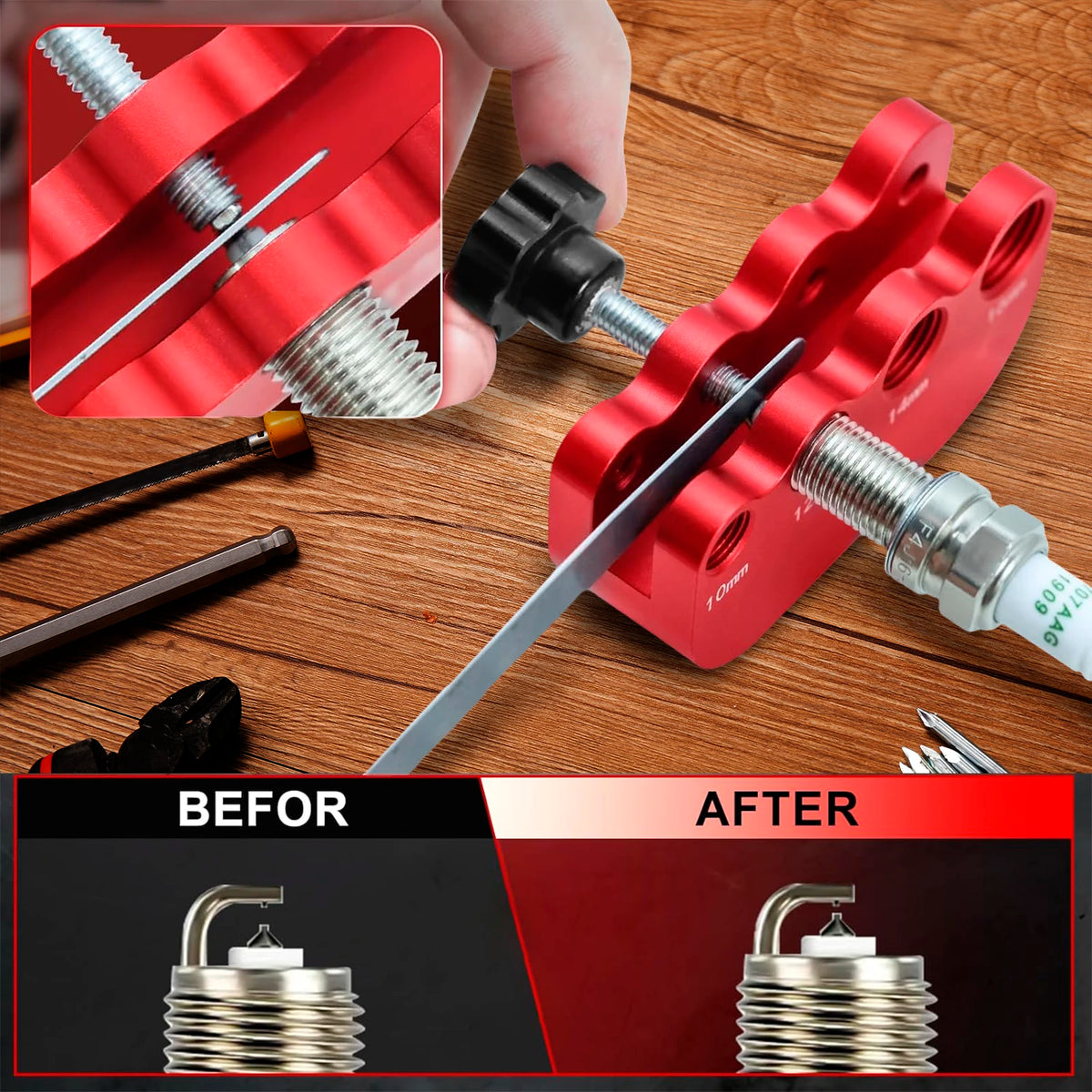 Spark plug gap tool size chart label