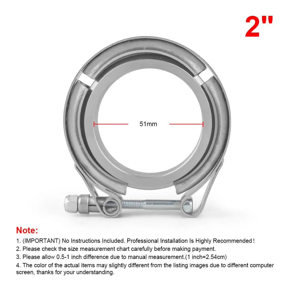 2 inch stainless V-band clamp front view with 51mm inner diameter marked | Wrench Haus