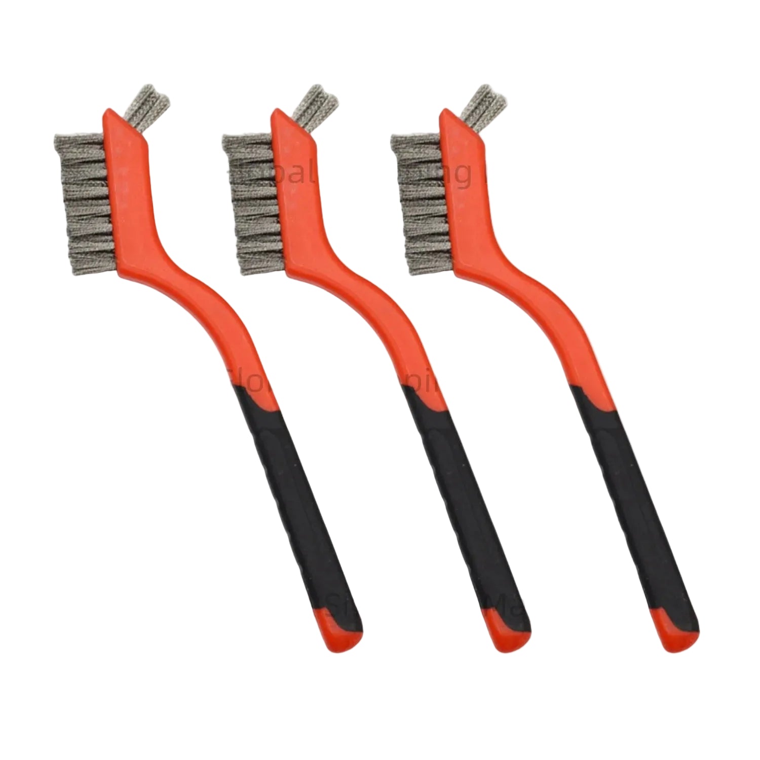 Wire Brush Set - Three brass wire brushes with red handles laid flat on white background | Wrench Haus