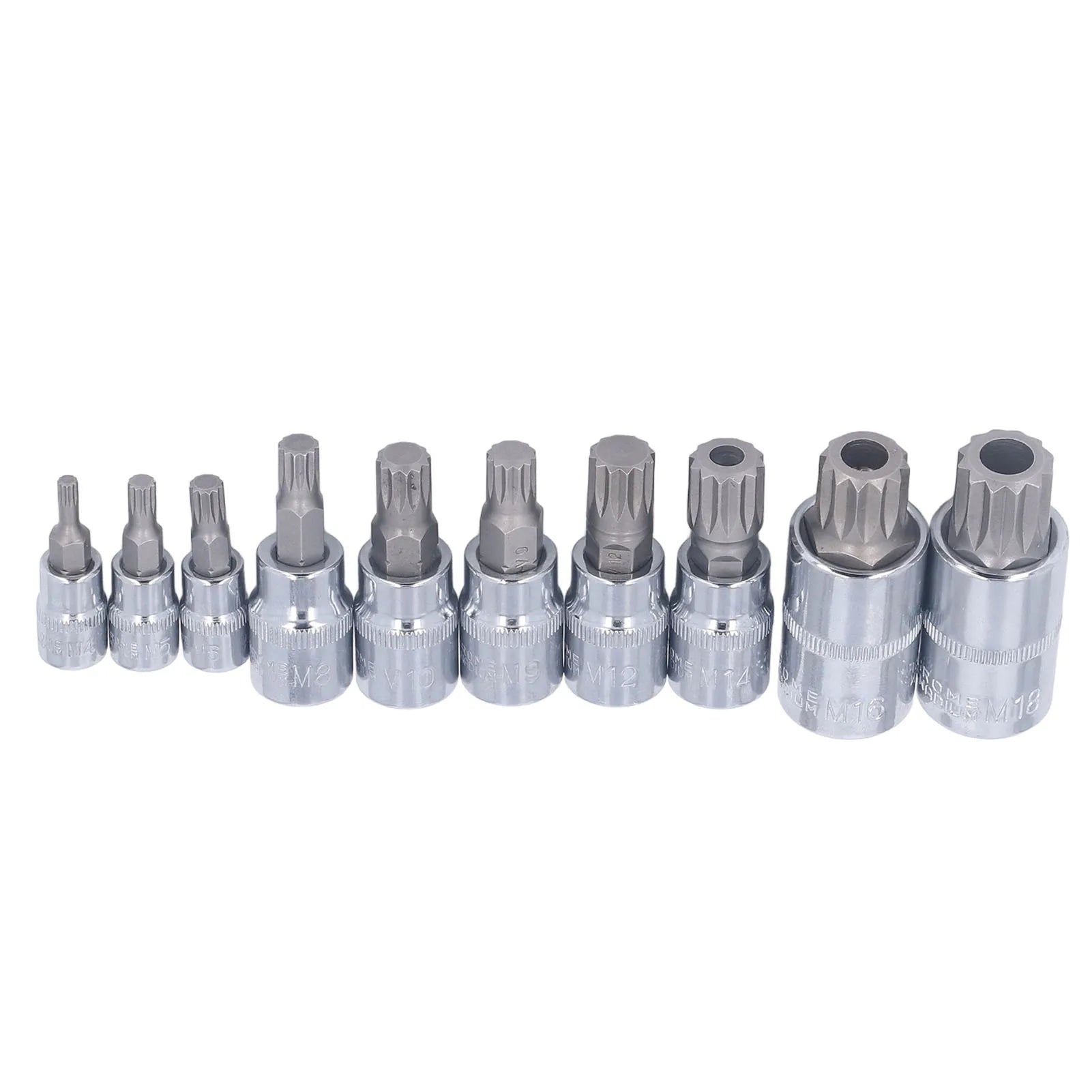 10-Piece XZN Triple Square Spline Bit Socket Set — M4 to M18, 1/4", 3/8" & 1/2" Drive