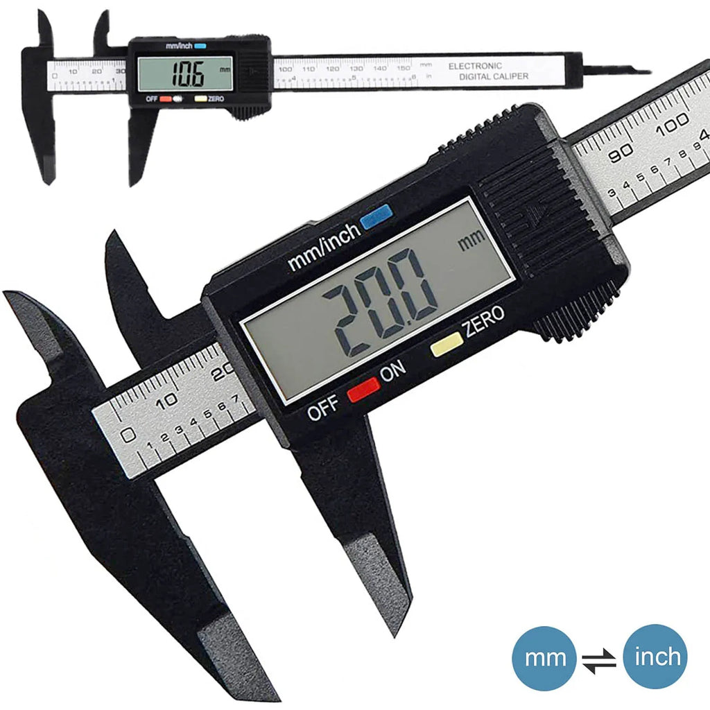 Digital caliper 6-inch carbon fiber body with display readout