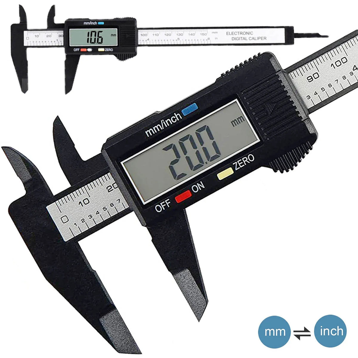 Digital caliper 6-inch carbon fiber body with display readout