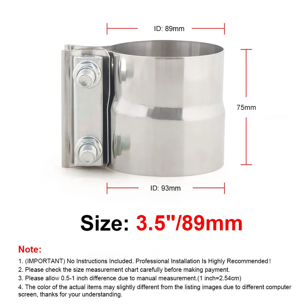 3.5 inch / 89mm butt joint band clamp size chart with 89mm and 93mm ID marked | Wrench Haus