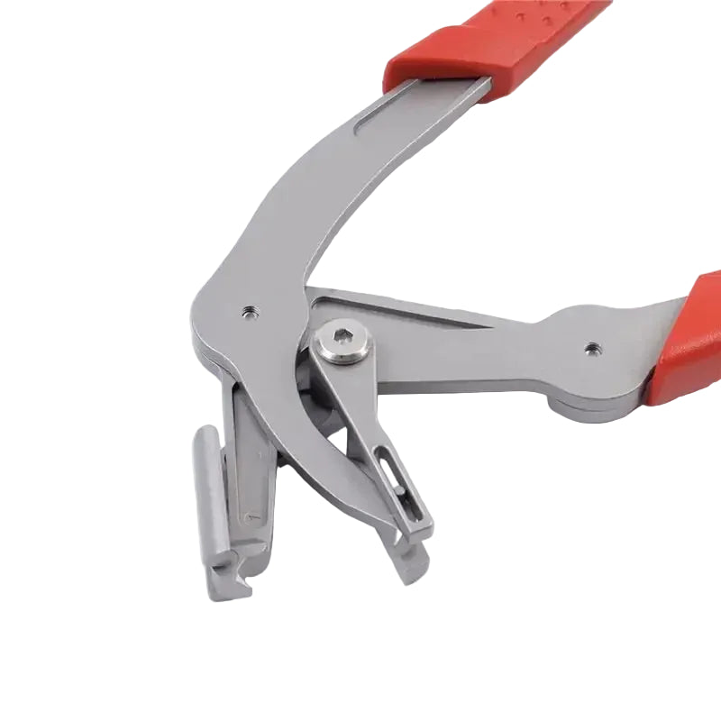 Universal Trim Clip Removal Pliers - Angled view of trim clip pliers showing jaw tip detail and red handle grip texture | Wrench Haus