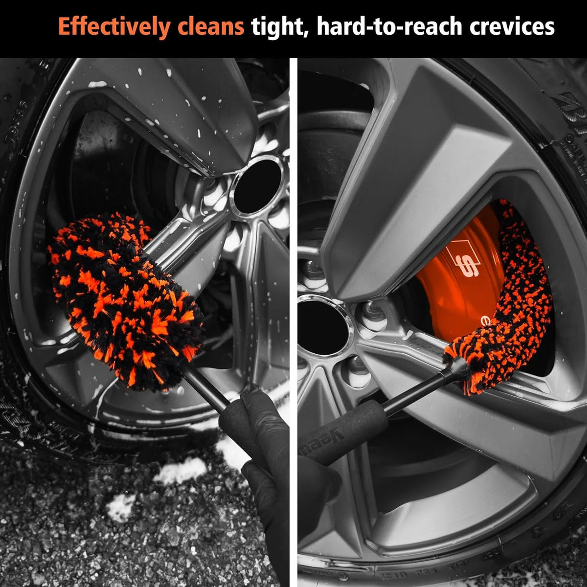Microfiber bendable wheel brush contouring to spokes | Wrench Haus