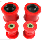 Set of four red polyurethane control arm bushings, two large and two small with metal sleeves | Wrench Haus
