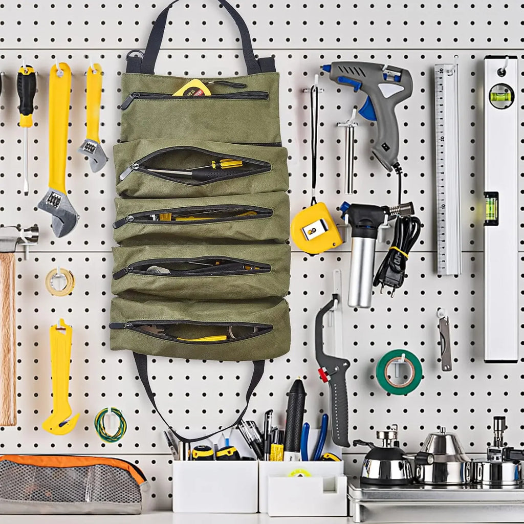 Heavy Duty Roll-Up Tool Bag with Tools Loaded - Canvas Multi-Pocket Wrench Organizer | Wrench Haus