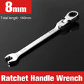Flex-Head Ratcheting 72-Tooth Wrench - 8mm size variant shown full length on dark background with total length 140mm callout | Wrench Haus