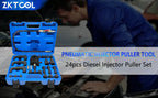 24-piece diesel injector puller set in open case with a mechanic in the background | Wrench Haus