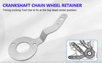 Crankshaft chain wheel retainer plate from the BMW B37/B47 set with drawing of it held at TDC | Wrench Haus
