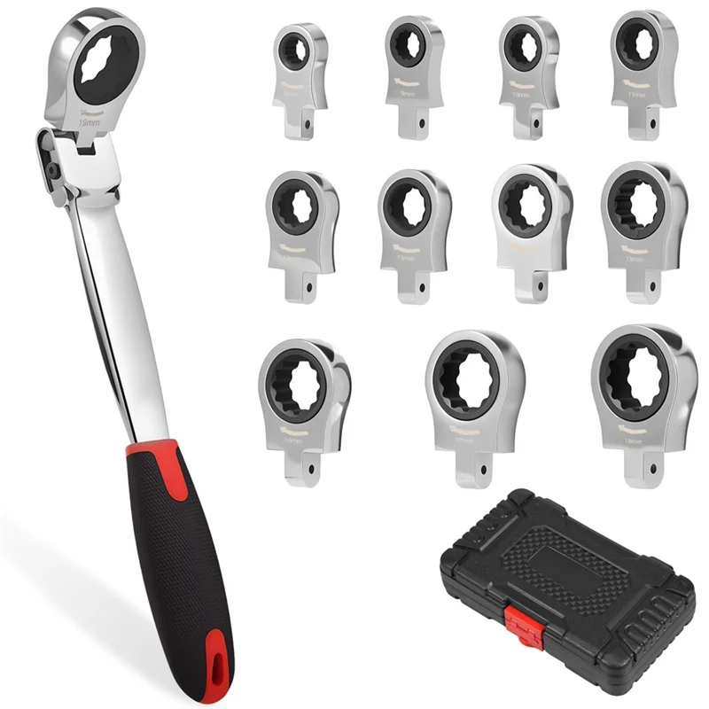 Interchangeable metric heads for flex-head ratchet set